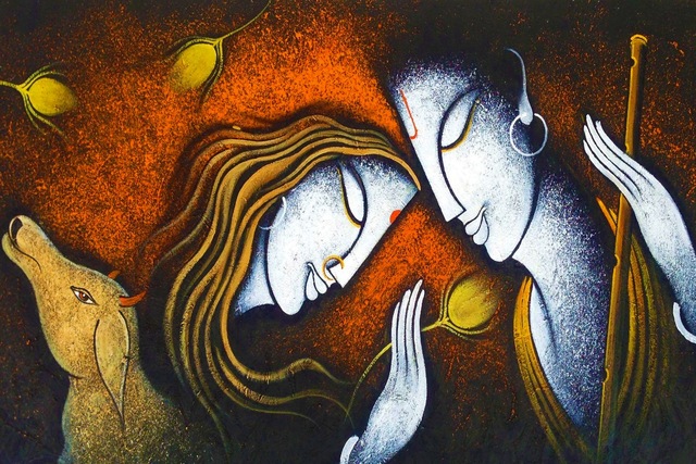 640x427 Radha Krishna Painting Tjzk932 Canvas Fabric Poster Custom Print - Radha Krishna Painting On Canvas