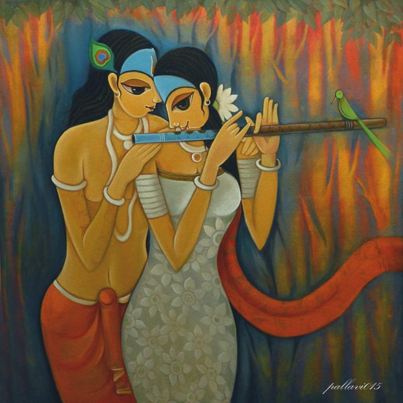 800x800 Radha Krishna Ii By Artist Pallavi Walunj Figurative Art Oil - Radhe Krishna Painting