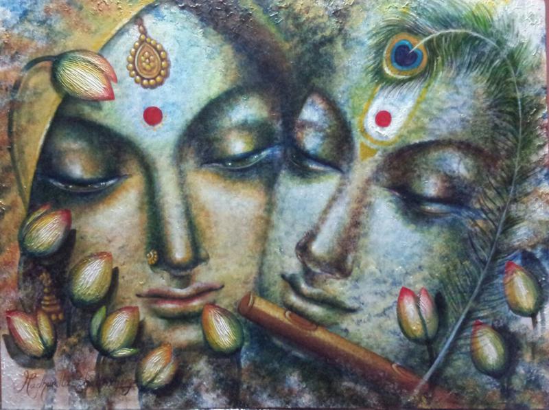 800x597 Radha Krishna By Artist Madhumita Bhattacharya Religious Art - Radhe Krishna Painting