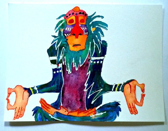 570x444 Disney's Rafiki Tribal Watercolor Painting - Rafiki Painting