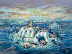 300x225 Polar Bear Iceberg Arctic Raft Boat Inner Tube Lake Painting - Raft Painting