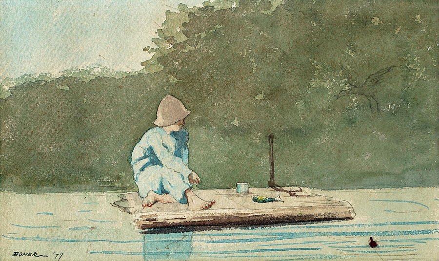 900x536 Boy On A Raft Painting By Winslow Homer - Raft Painting