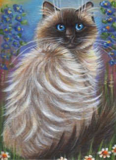 236x326 Ragdoll Cat Winter Snow Xmas Original Art Painting By Marta - Ragdoll Cat Painting