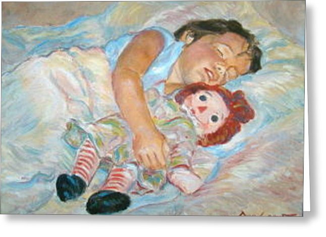 646x470 Young Girl Sleeping With Raggedy Ann Doll Painting By Don Snow - Raggedy Ann Painting