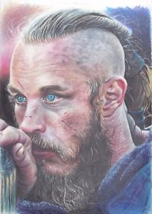 214x300 Ragnar Lothbrok Vikings Art Pencil Drawing A4 Original Ebay - Ragnar Lothbrok Painting