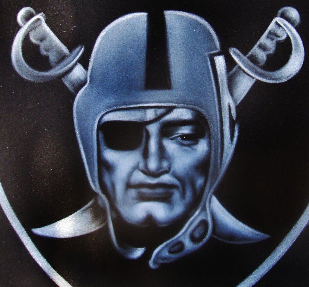 1024x953 Oakland Raiders Logo, Nfl Original Oil Painting On Black Velvet By - Raiders Painting