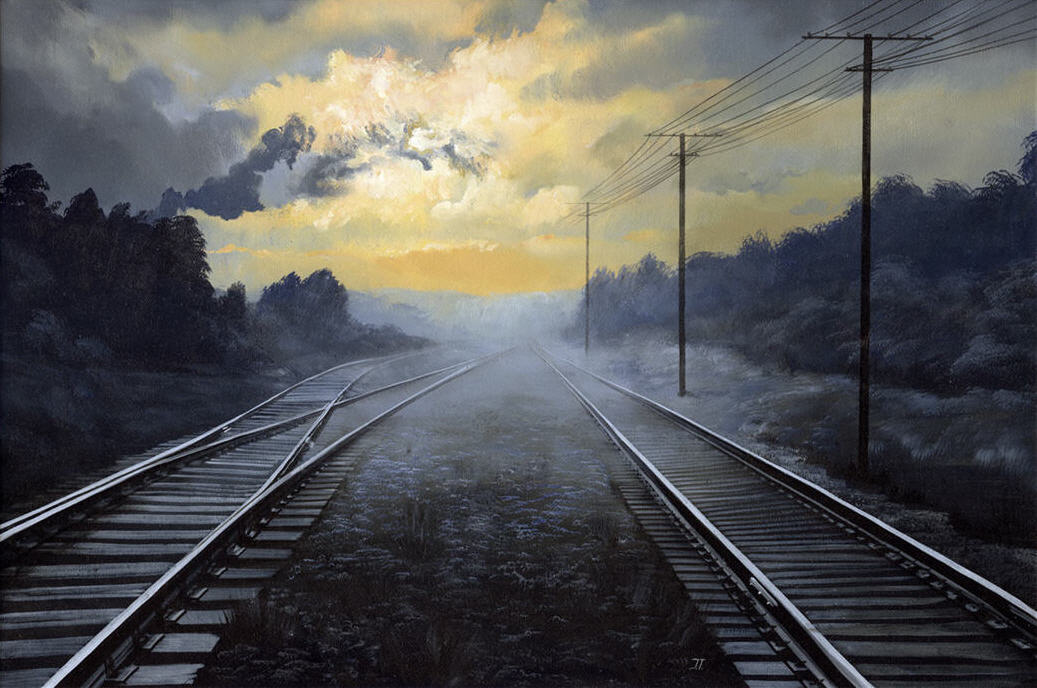 1037x688 Railroad Oil Painting Janet Ternoff - Railroad Painting