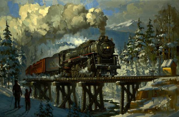615x403 Train Paintings - Railroad Painting