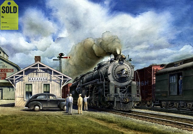635x441 Commissioned Train Painting Wabash Meet - Railroad Painting