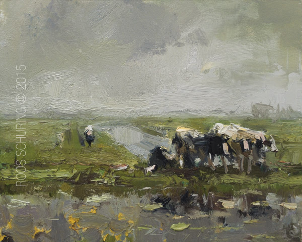 600x480 Cows In Rain - Rain Landscape Painting