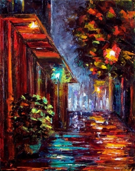 476x600 Night Rain Landscape Art Oil Painting By Debra Hurd By Artist - Rain Landscape Painting