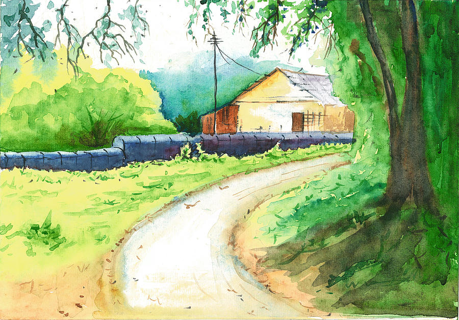 900x628 Rainy Season Landscape Painting By Vijayendra Bapte - Rain Landscape Painting