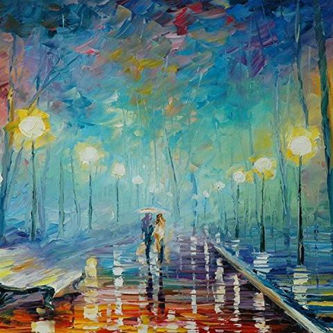480x480 Walldeco Modern Landscape Painting On Canvas Night Rain Lover Wall - Rain Landscape Painting