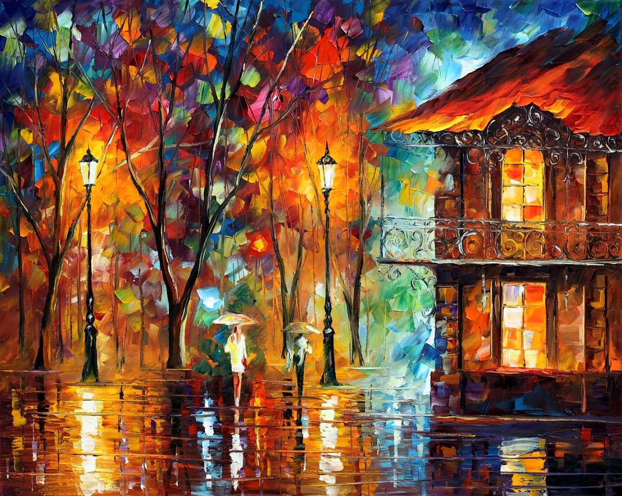 1234x984 Rain Energy Palette Knife Oil Painting On Canvas By Leonid - Rain Oil Painting