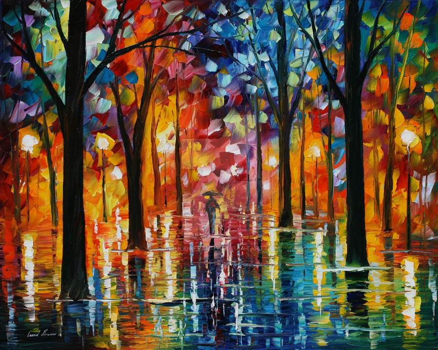 900x720 Rain Of Fire Oil Painting By Leonid Afremov By Leonidafremov - Rain Oil Painting