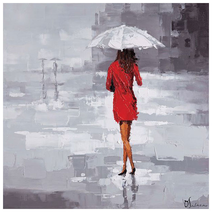 700x700 Red Rain Oil Painting - Rain Oil Painting