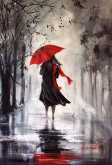 437x640 Joe Scotland Artwork A Walk In The Wind And Rain Original - Rain Painting