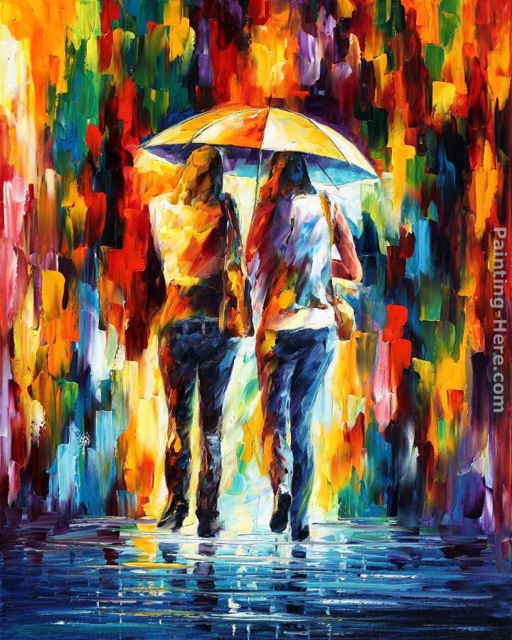 720x900 Leonid Afremov Friends Under The Rain Painting Anysize 50% Off - Rain Painting