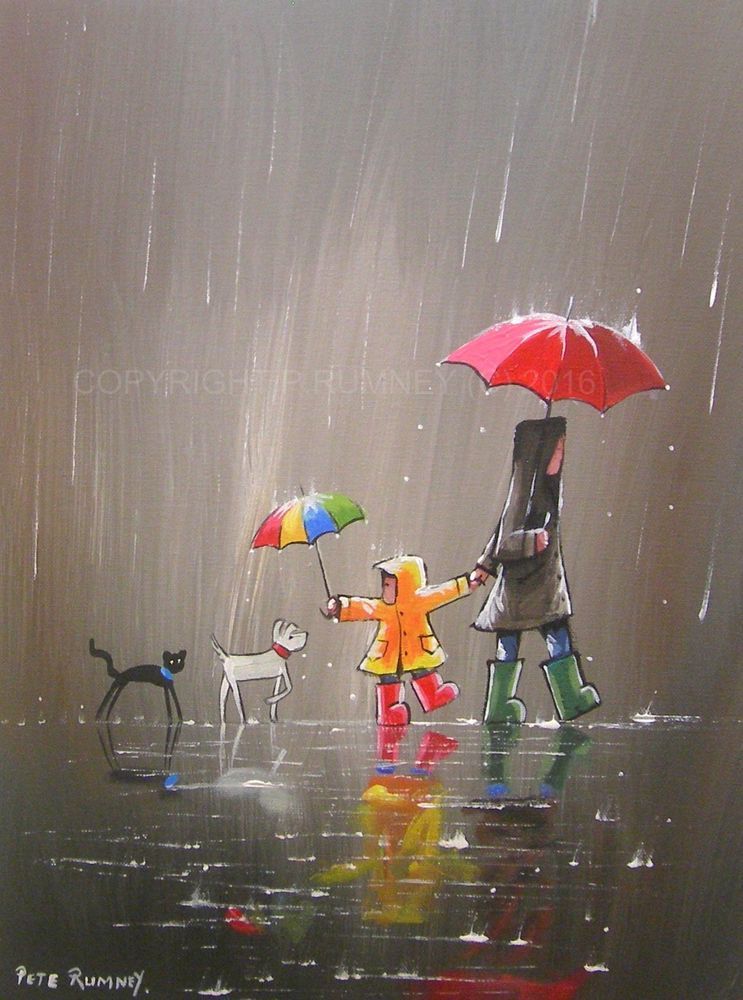 743x1000 Pete Rumney Fine Art Buy Original Acrylic Oil Painting New Friends - Rain Painting