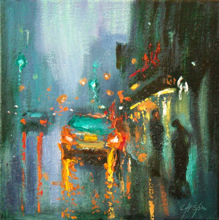 770x771 Saatchi Art Village In Rain Painting By Chin H Shin - Rain Painting