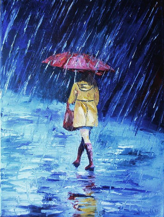 528x700 Women In The Rain Painting - Rain Painting
