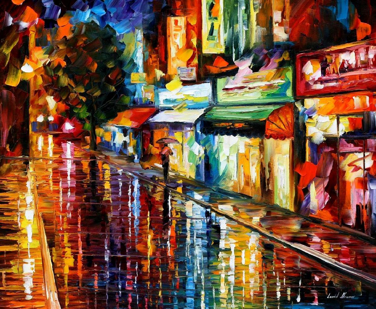 1196x983 Night Rain 2 Palette Knife Oil Painting On Canvas By Leonid Afremov - Rain Painting By Leonid Afremov