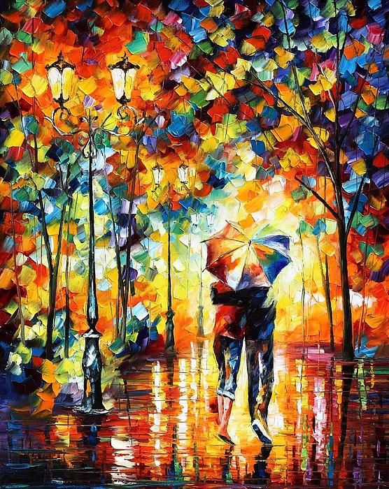 556x700 Rainy Love Painting By Leonid Afremov - Rain Painting By Leonid Afremov