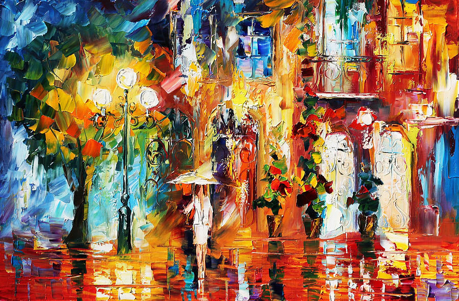 900x590 Special Rain Palette Knife Oil Painting On Canvas By Leonid - Rain Painting By Leonid Afremov