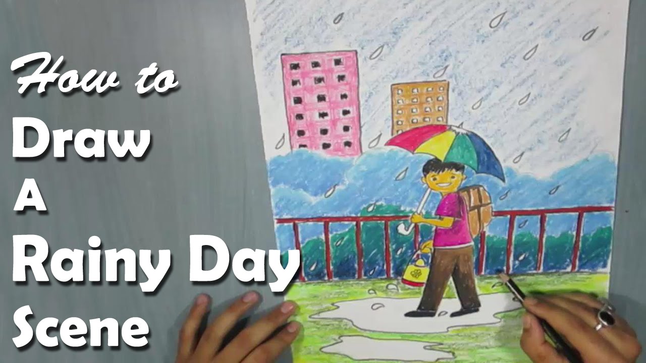 1280x720 How To Draw A Rainy Day With Oil Pastel For Kids - Rain Painting For Kids