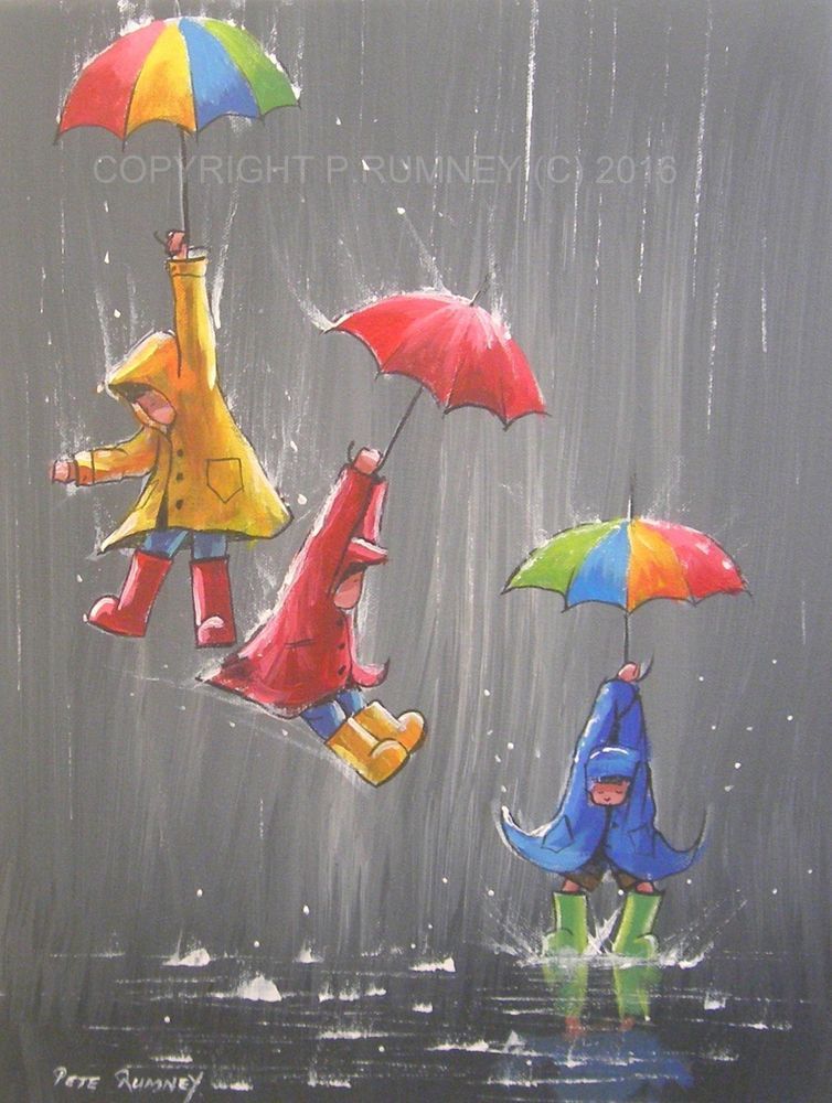 754x1000 Pete Rumney Fine Art Buy Original Acrylic Oil Painting Umbrella - Rain Painting For Kids