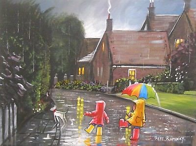 400x299 Pete Rumney Art Original Painting Kids Colours Rainy Day Umbrella - Rain Painting For Kids