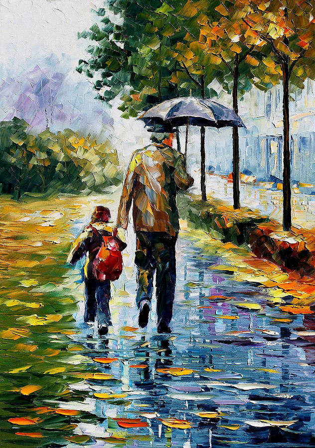 632x900 By The Rain Painting By Leonid Afremov - Rain Painting For Kids