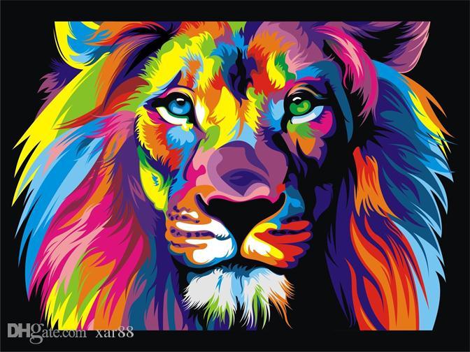 672x504 2018 Animal Abstract Banksy Decor Lion Rainbow ,high Quality Hand - Rainbow Animal Painting