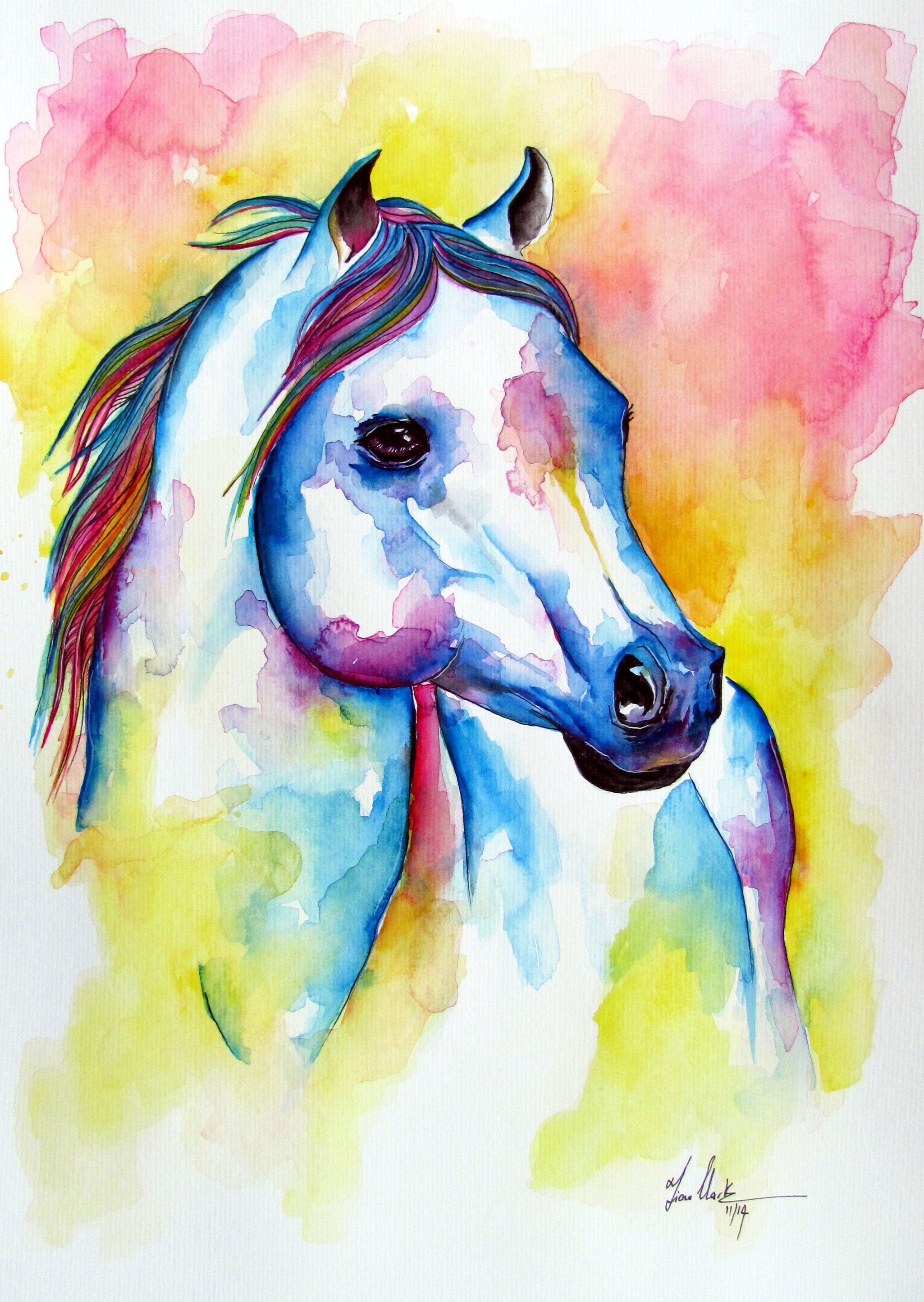 2050x2889 Rainbow Horse Watercolor Painting Caballos - Rainbow Animal Painting