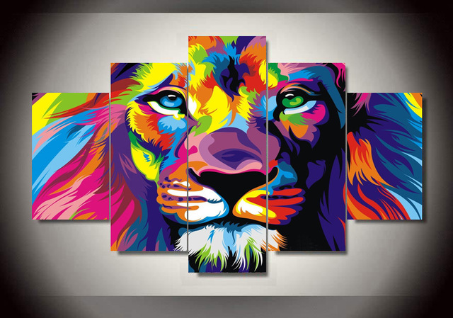 640x449 Wall Art Pictures Modern Home Decor Living Room Hd Prints 5 Pieces - Rainbow Animal Painting