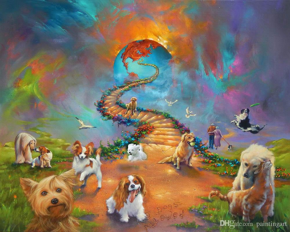 1000x799 2018 Rainbow Bridge All Dogs Go To Heaven Art Print On Canvas. No - Rainbow Bridge Painting
