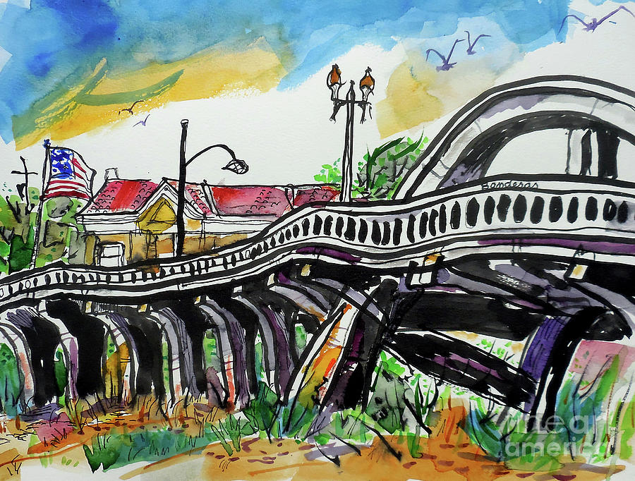900x682 Rainbow Bridge Roseville Painting By Terry Banderas - Rainbow Bridge Painting