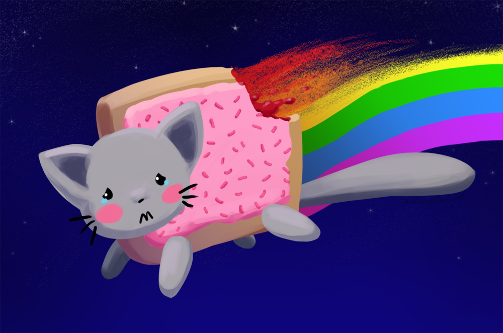 1000x662 Nyan Cat By Dishface - Rainbow Cat Painting