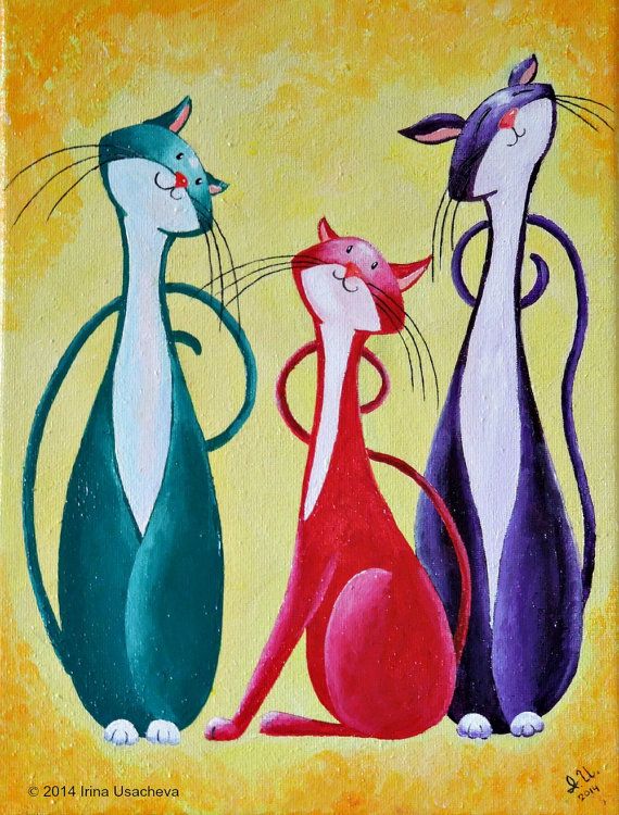 570x750 Original Cat Painting For Sale Fantasy Cats Rainbow Cats - Rainbow Cat Painting