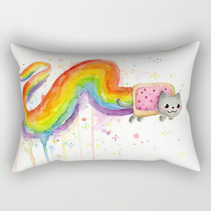 700x700 Rainbow Cat Meme Geek Whimsical Animal Painting Rectangular Pillow - Rainbow Cat Painting