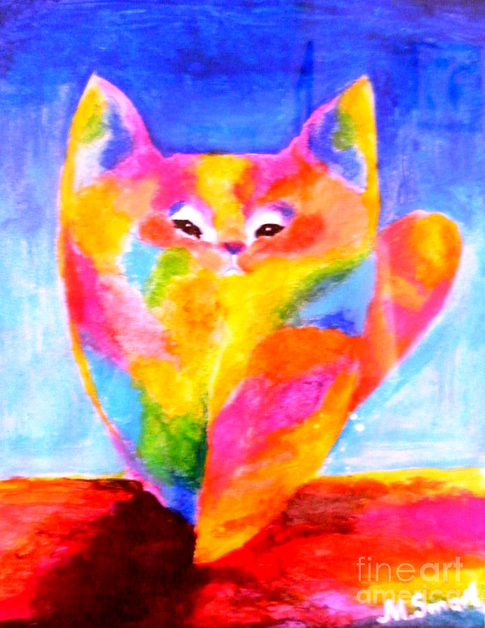 695x900 Rainbow Cat Painting By Marina Joy - Rainbow Cat Painting