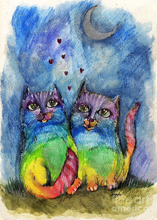 640x900 Rainbow Cats Painting By Angel Ciesniarska - Rainbow Cat Painting