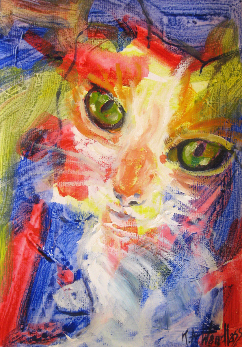 838x1200 Expressionist Acrylic Paintings Rainbow Cat - Rainbow Cat Painting