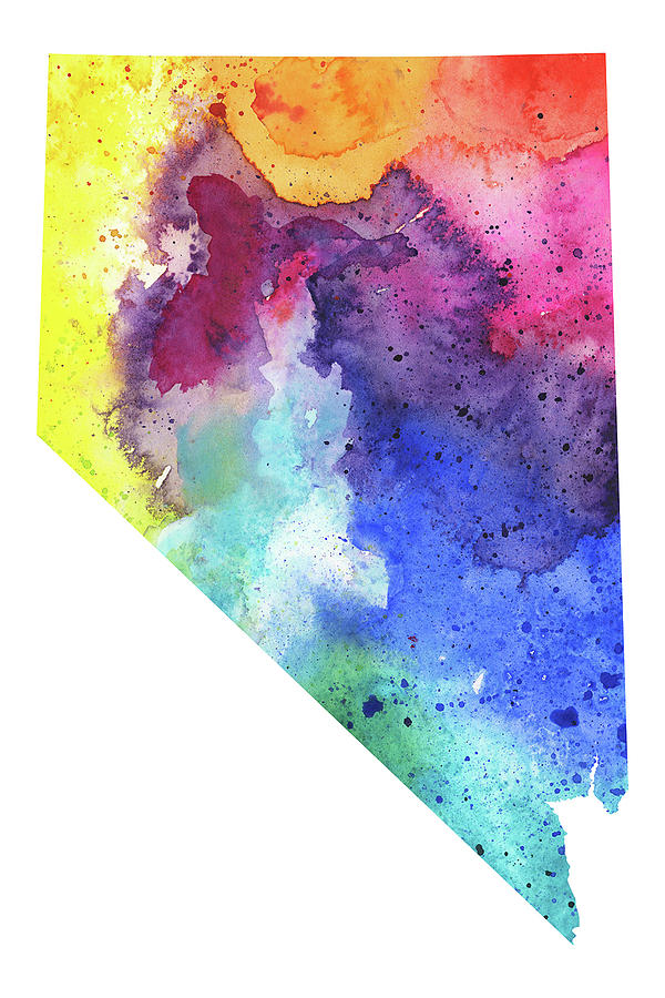 600x900 Watercolor Map Of Nevada, In Rainbow Colors Painting By Andrea Hill - Rainbow Colors Painting