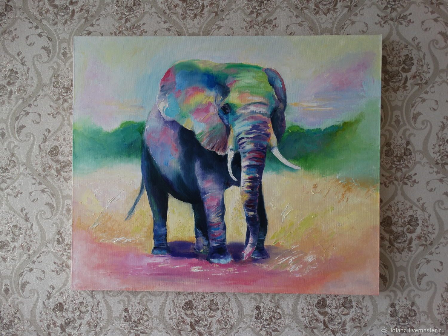 1500x1125 Oil Painting Rainbow Elephant,5060 Cm Shop Online On Livemaster - Rainbow Elephant Painting