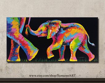 340x270 Rainbow Elephant, Wall Decor Paintings, 40x20cm Elephant - Rainbow Elephant Painting