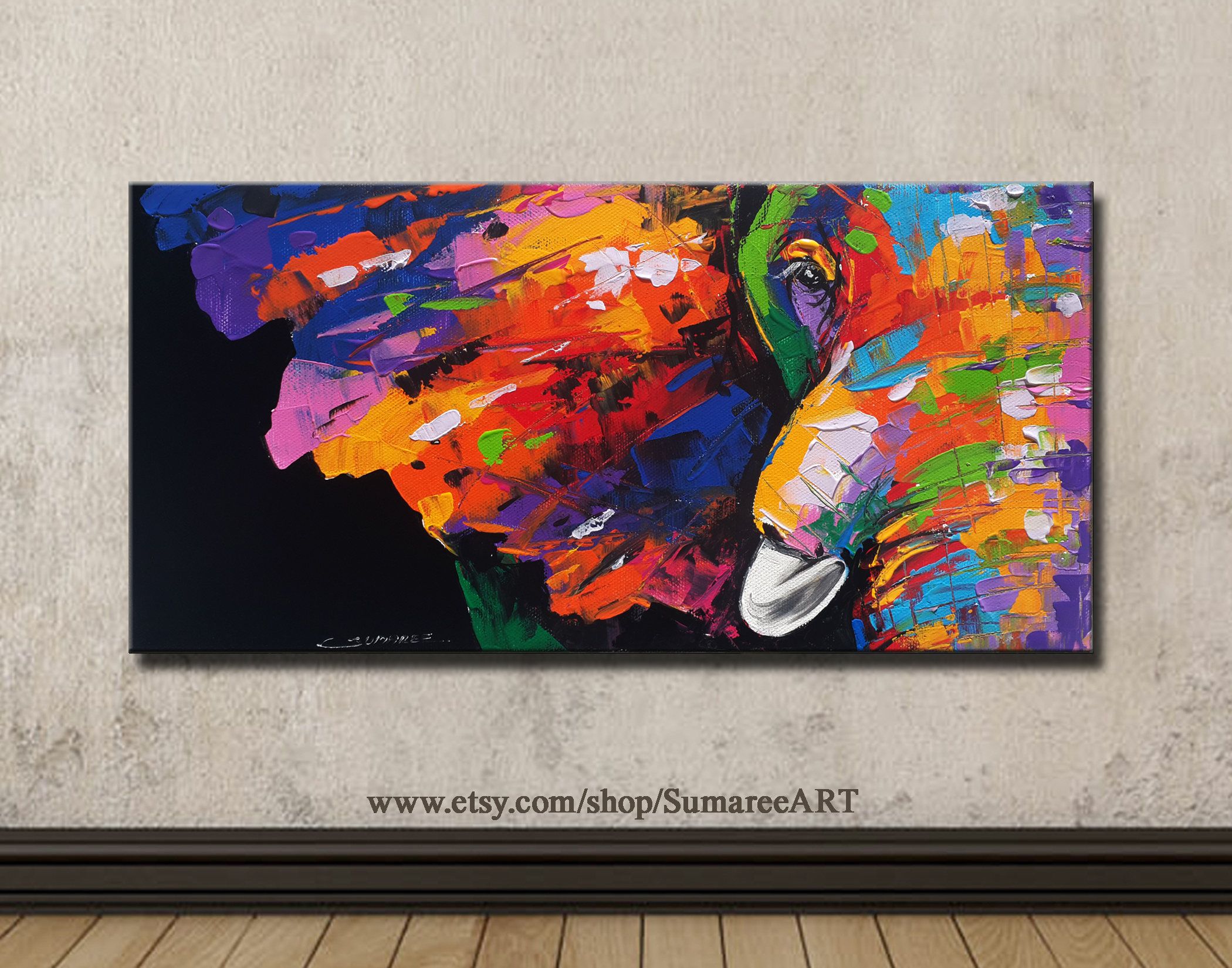 2100x1650 Rainbow Elephant, Wall Decor Paintings, 40x80cm Elephant - Rainbow Elephant Painting