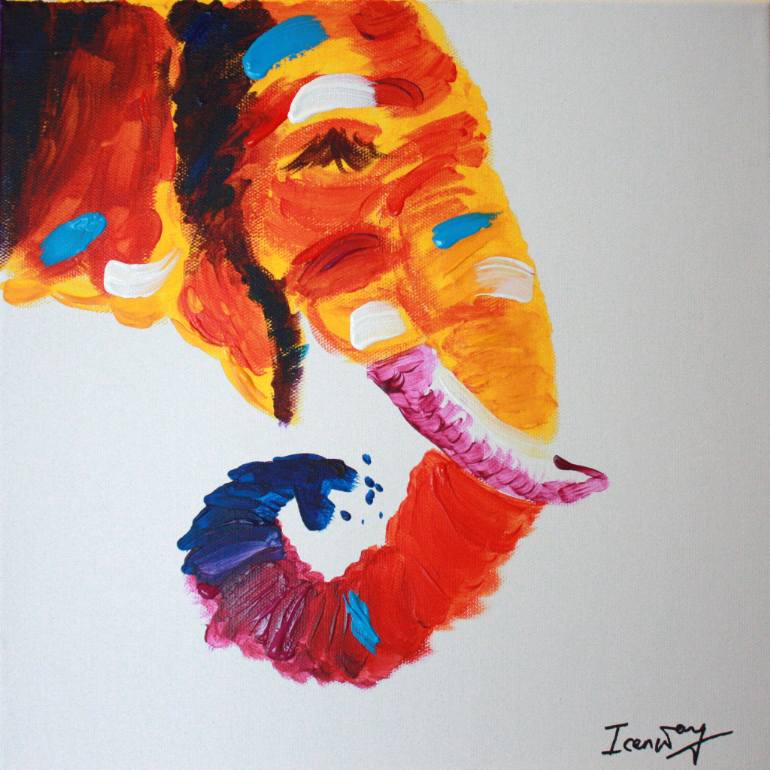 770x770 Saatchi Art Rainbow Elephant Painting By Icen Wong - Rainbow Elephant Painting