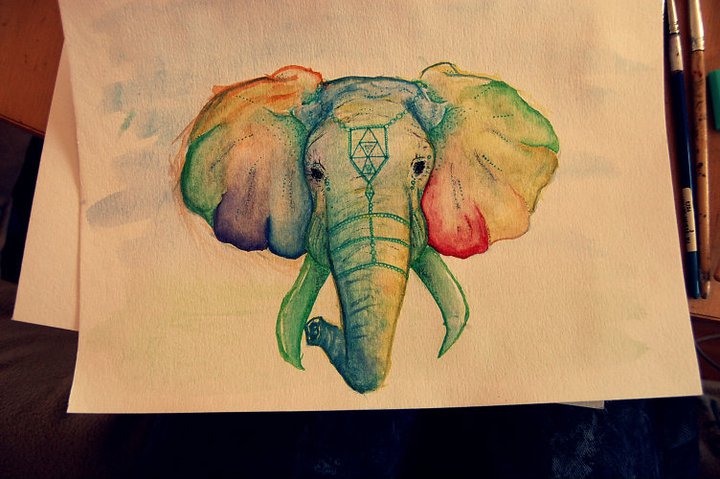 720x479 Rainbow Elephant By Sigrit - Rainbow Elephant Painting