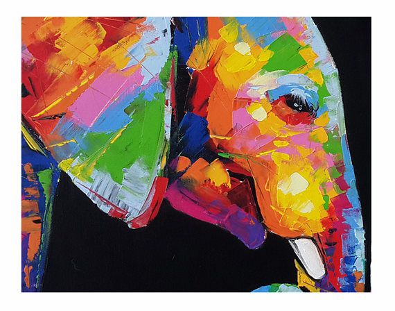570x448 Colorful Elephant Painting, Wall Decor , 40x80cm Elephant Wall - Rainbow Elephant Painting